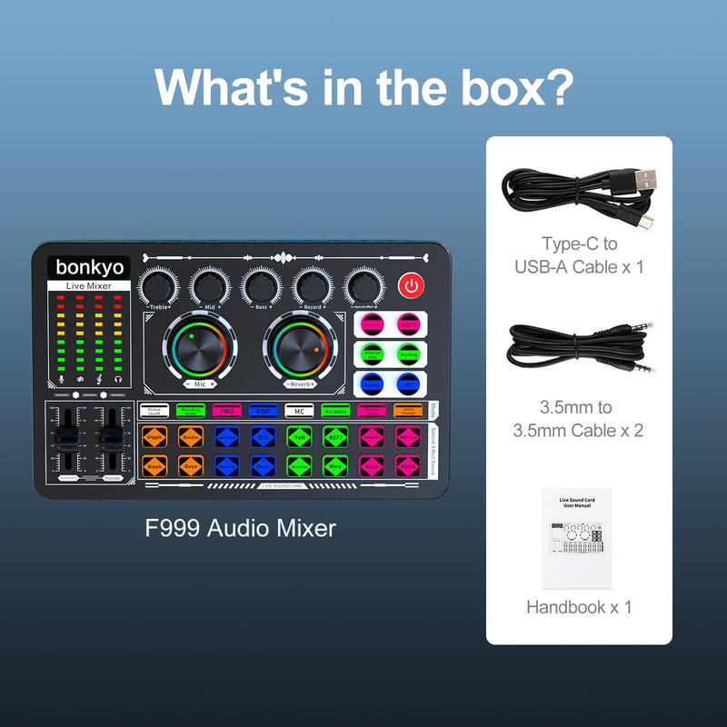 Professional Audio Mixer, F999 Live Sound Card With Dj Mixer For Streaming/Podcasting/Gaming, Professional Studio Equipment