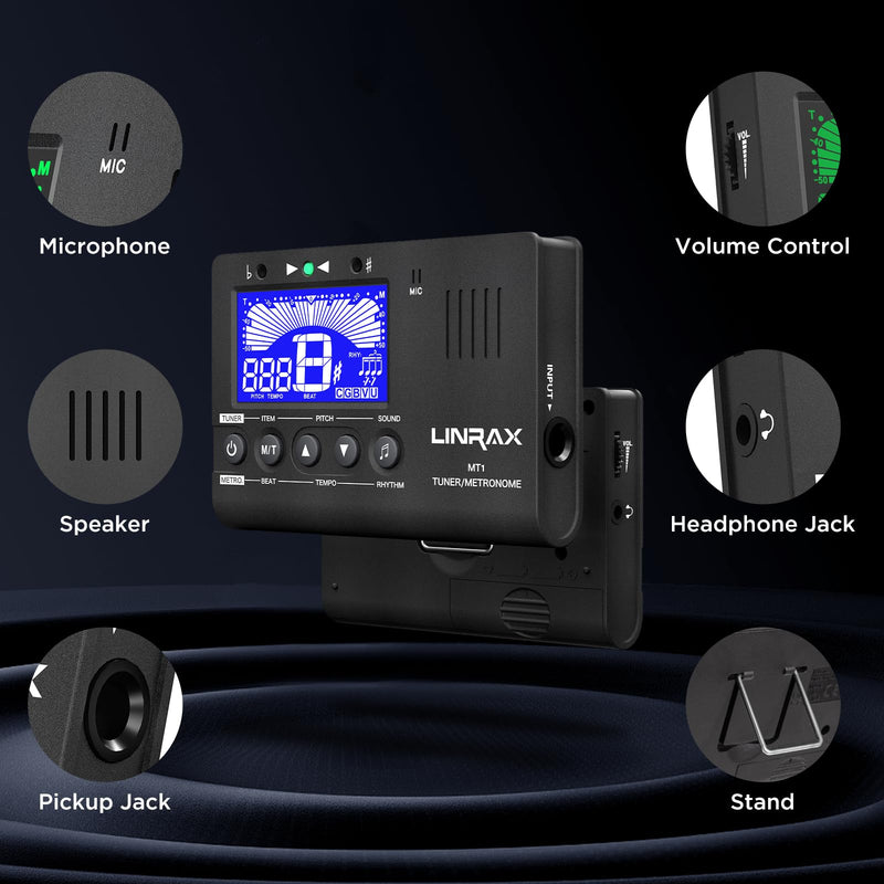 MT1 Metronome Tuner, 3 in 1 Digital Metronome Tuner Tone Generator for Guitar Bass Ukulele Violin Saxophone Trumpet Clarinet Flute, Precise Tempo and Beat, Chromatic Tuner for All Instruments MT1