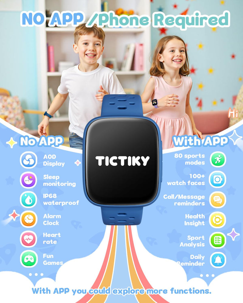 Smart Watch for Kids No Phone No APP Needed, 1.83" AMOLED Screen Fitness Tracker Watch with Pedometer, Kids Smart Watch with Heart Rate/Sleep Monitor, IP68 Waterproof for Boys Girls 5-12 Blue