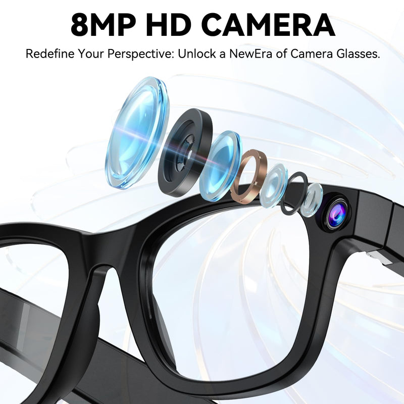 AI Smart Glasses with Camera, 1080P HD Anti-Shake Recording Glasses | ChatGPT Voice Assistant, UV Protection, Real-Time Translation,Open Ear Earbuds for Travel/Meetings/Vlog