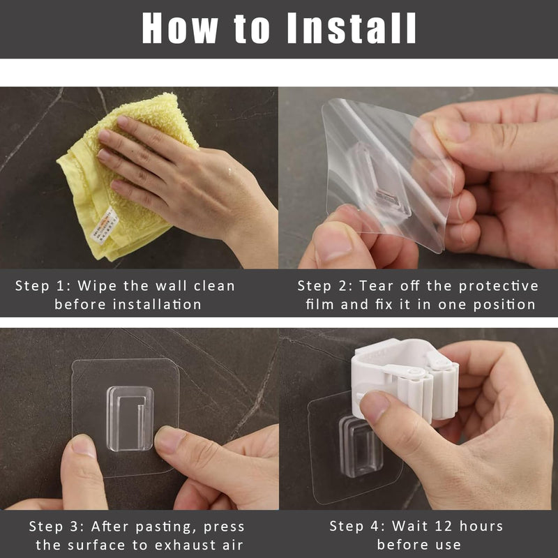 8 Pack Self Adhesive Mop Holder Wall Mounted Organizer Clip Broom Clips No Drilling for Bathroom Kitchen Office Closet Garden Garage Utility Room Tool Rack Storage - White