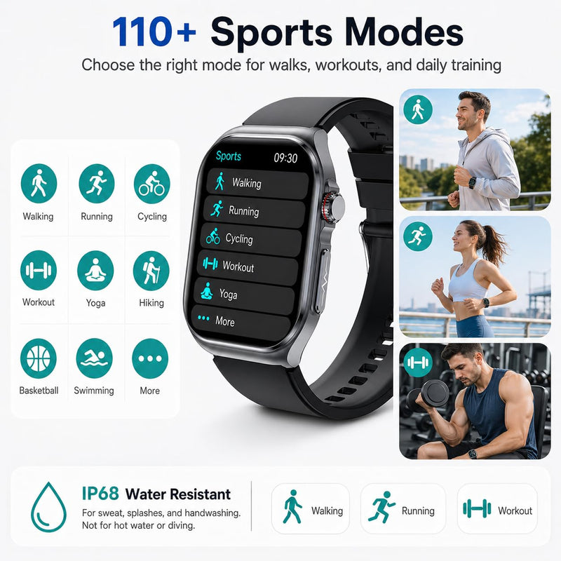 Advanced Smart Watch for Men Women - 2.04" HD Health Smart Watches with Answer/Make Call, 24H Heart Rate Monitor Smartwatch for iOS/Android Black