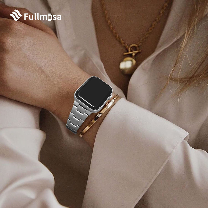 Fullmosa No-Tool Needed Band Compatible Apple Watch Band with Case 41mm 40mm 38mm Silver & Rose Gold