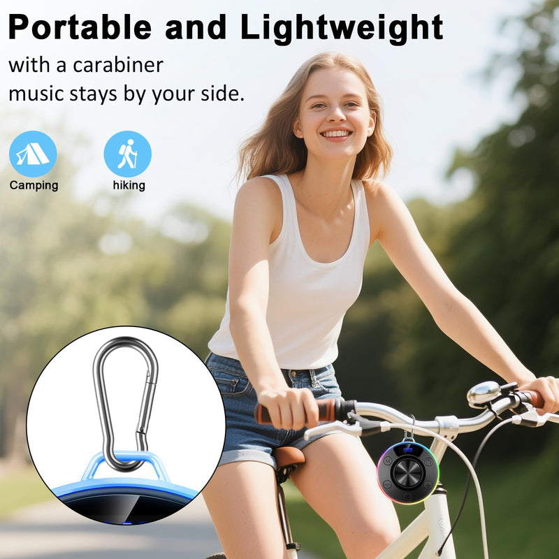 Bluetooth Speaker, Shower Speaker Stereo Sound, IPX7 Waterproof Speakers Bluetooth Wireless with RGB Light, Suction Cup, Hook, Digital Display, Portable Speakers for Gift Bathroom Party Beach, Black