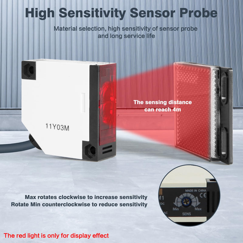 DEWIN E3JK-R4M1 Reflection Light Barrier, Photoelectric Induction Switch, Sensor Switch with Reflector, AC 90-250 V