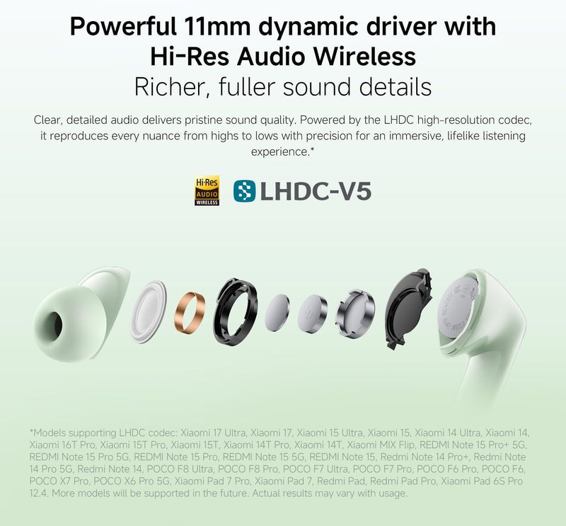 XIAOMI Redmi Buds 8 True Wireless Earbuds, Up to 50dB ANC, Hi-Res Audio, 44H Battery, IP54 Waterproof, Green