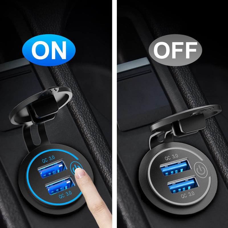 5 Pack Quick Charge 3.0 12V USB Outlet, Qidoe Waterproof QC3.0 Dual USB Power Outlet with Touch Switch Fast Car Charger Socket for 12V-24V Car Golf Cart Boat RV Motorcycle - More Affordable Pack