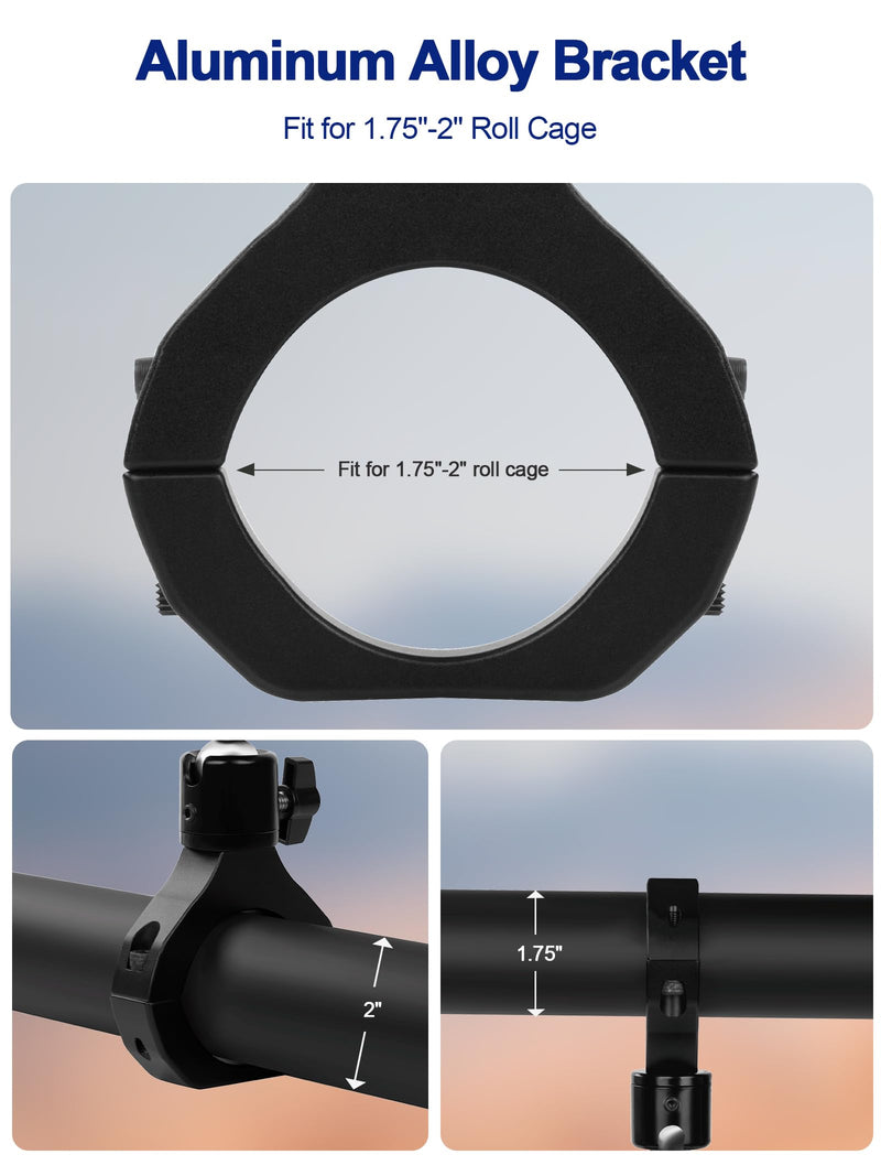 UTV Camera Mount for GoPro & More, Aluminum Bracket Fits 1.75"-2" Roll Cage on Polaris RZR, 360° Rotation UTV Camera Holder Compatible with Insta360, AKASO, DJI Osmo Action Cameras