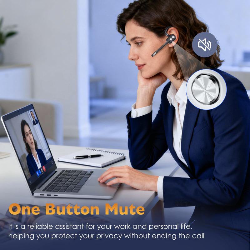 Swiitech Bluetooth Headset, Wireless Headset with Dual-Mics & Noise Cancelling, Bluetooth Earpiece with Mute, V5.3 Hands-Free Headset with QCC Chip for Phone PC iOS Android (Charcoal)
