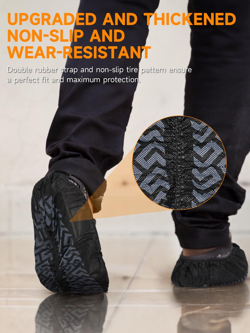TOOSOFt Black Shoe Covers Disposable Non Slip 100 Pack (50 Pairs): Extra Large Non-Woven Fabric Booties for Shoes Covers for Indoors Reusable,Breathable, Waterproof - Fits Up to Size 14 US Men