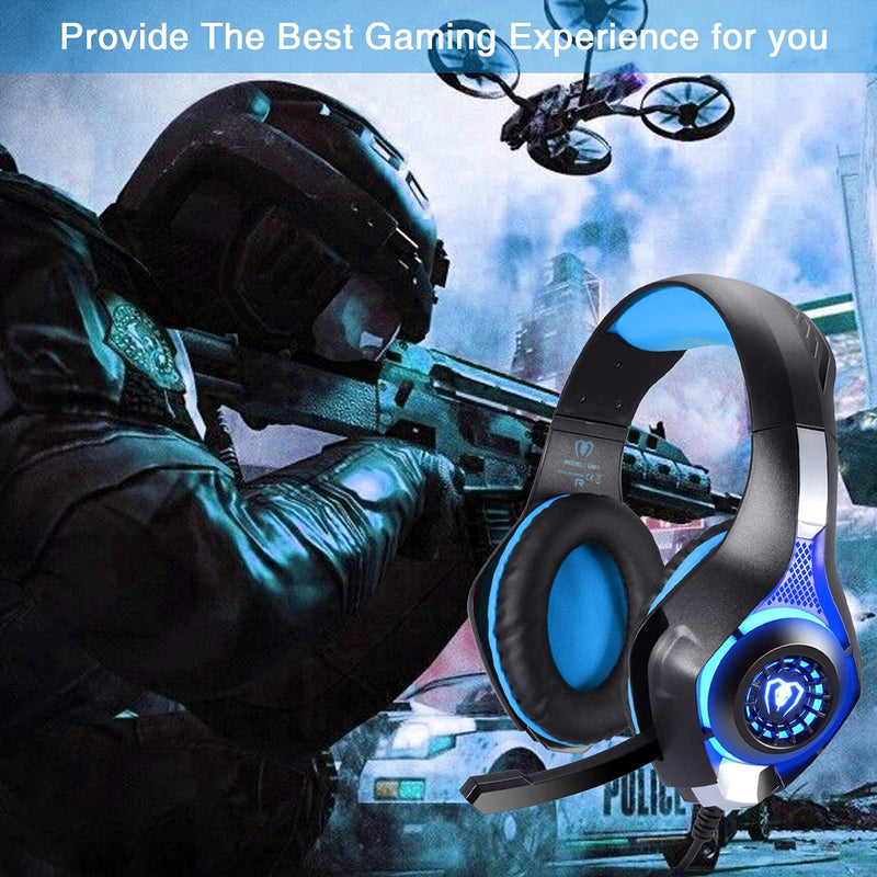 [AUSTRALIA] - BlueFire Stereo Gaming Headset with Microphone for PS5 PS4 Xbox One Switch PC Mac – Wired Over-Ear Headphones with Surround Sound, Soft Memory Foam, Noise Canceling Mic, Light, 3.5mm Jack (Blue) Blue 