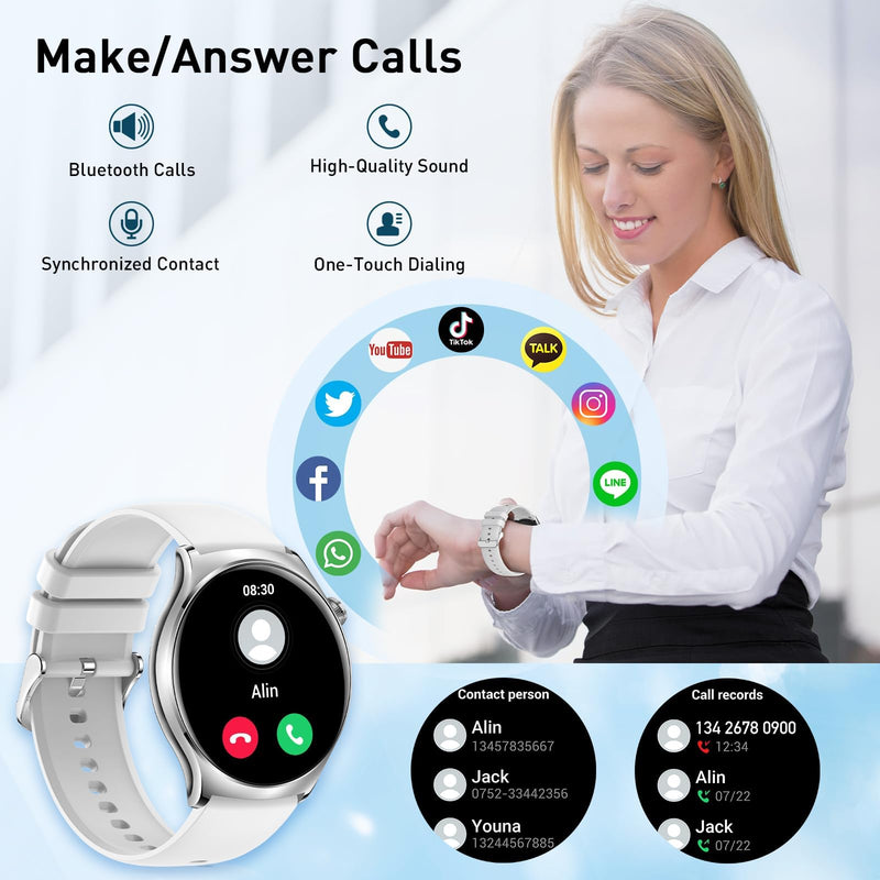 x2 Smart Watch, 1.83" & 1.43" HD with Calls and Messages/Heart Rate/Sleep/Female Cycle,Fitness Tracker Smartwatch for Android/iOS Compatible,Silver & White