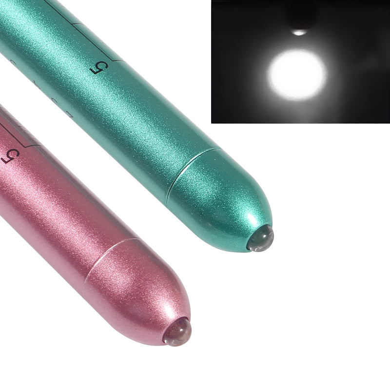 AOICRIE Medical Diagnostic Penlight, Pupil Light, Mini Reusable LED Pen Torch, Torch, Doctor Nurse Emergency Pen Light with Engraving Gauge and Linea (Rose Gold + Green) Rose Gold + Green