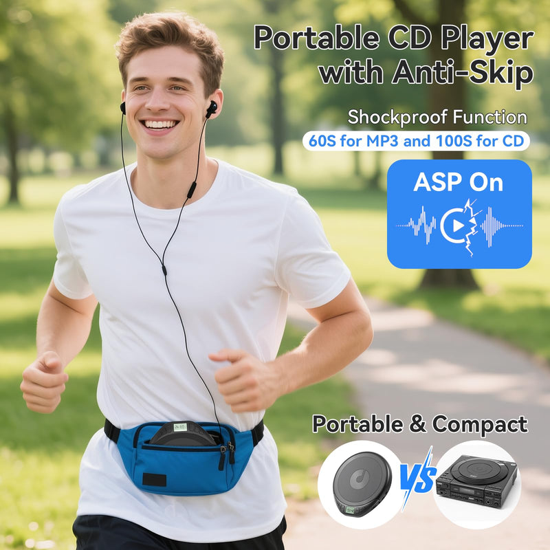 [AUSTRALIA] - Portable CD Player with Headphones KOVCDVI CD Player Portable for Car with Anti-Skip & Shockproof,CD Discman with LCD Display,AUX Cable and Earphone for Sport Home Outdoor Black 
