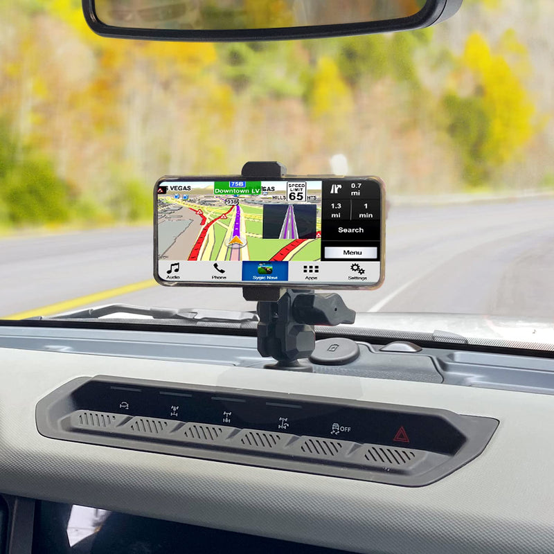 OMU Bronco Phone Mount Compatible with Ford Bronco 2021 2022 2023 2/4 Door,Dual Ball Socket All-Metal Cell Phone Holder,360°Adjustable Dash Mount for Ford Bronco Accessories Without GoPro MOUNT