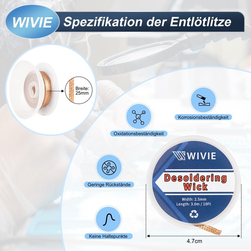 WIVIE Lead-free no-clean solder paste flux (3 packs) & 2.5 mm soldering desoldering wire, 3 m / 10 ft desoldering wire, pure copper desoldering wire for soldering removal (2 pieces) 3 Solder Paste and 2 Desoldering Wires