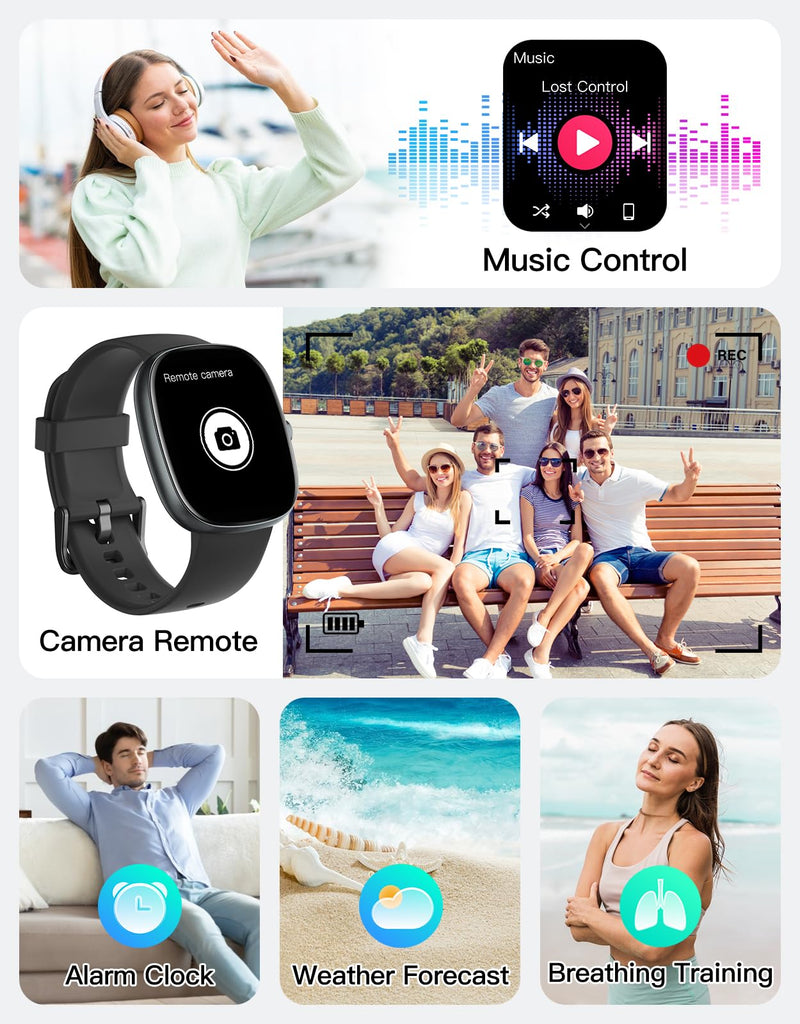 Fitness Trackers for Men Women with Bluetooth Call 24/7 Heart Rate & Blood Oxygen Monitor Sleep Tracker, Steps/Calories Counter Stopwatch/Timer/Alarm Clock, Pedometer for Walking Waterproof Black
