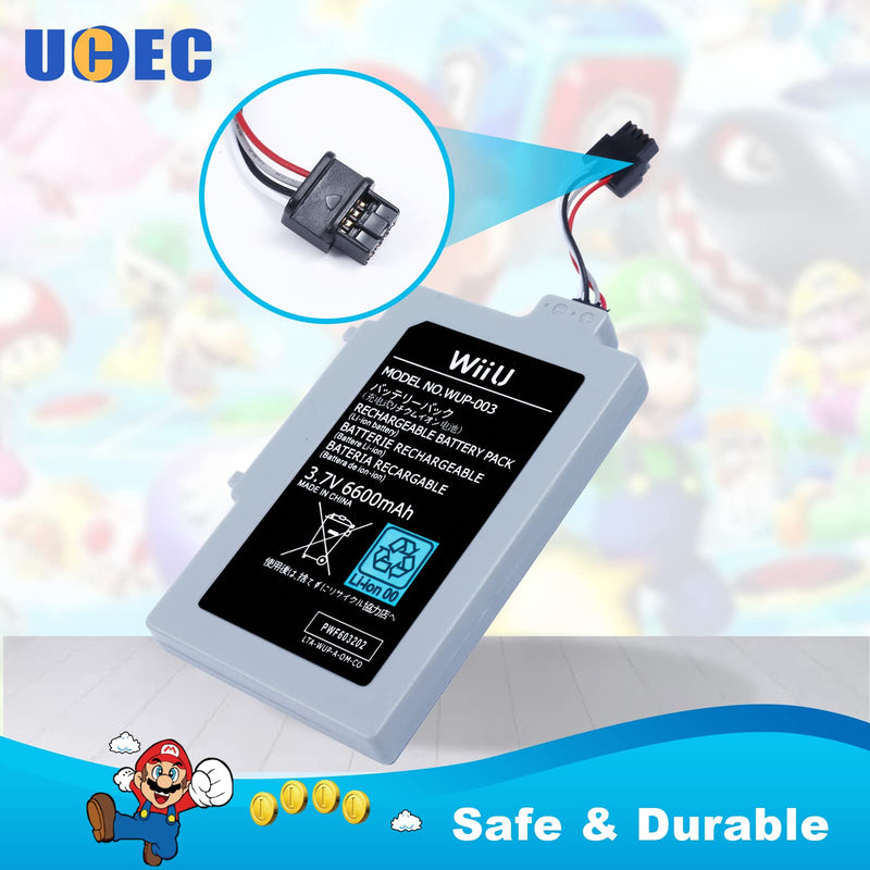 6600mAh Wii U Gamepad Battery Replacement Rechargeable Battery Pack Wii Accessories for Nintendo Wii U Gamepad WUP-010, WUP-012