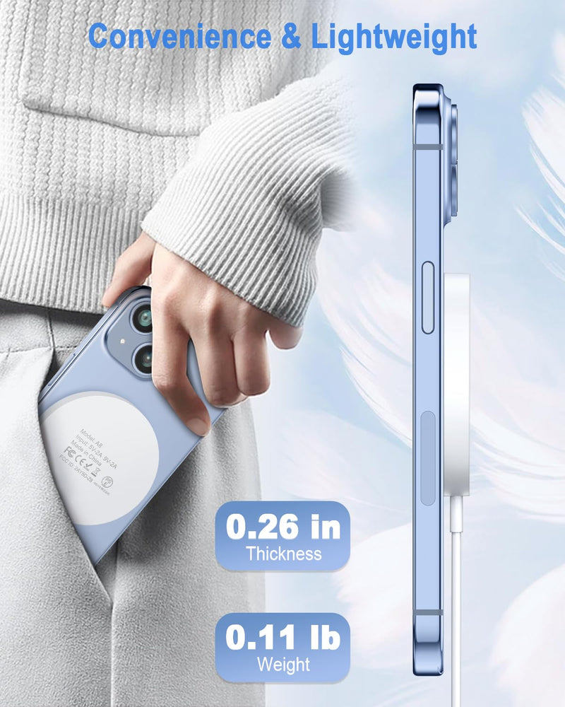 Magnetic Wireless Charger Fast Mag Safe Charger Compatible with iPhone 15 Pro Max/15 Pro/15/15 Plus/14/13/12 Series, 2024 Upgraded Nano Mag-Safe LED Charging Pad with 20W Type-C Adapter (White) White