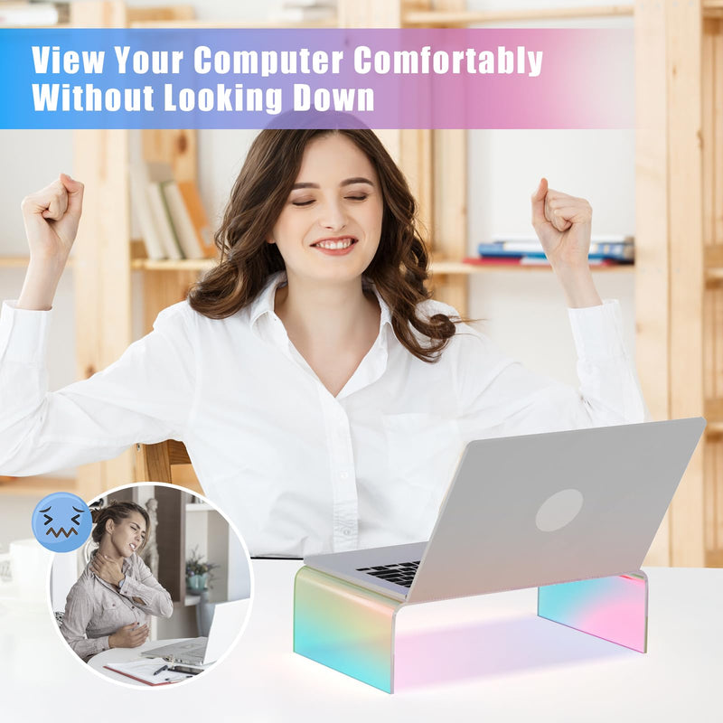 NiHome Iridescent Acrylic Computer Monitor Stand, Acrylic Laptop/PC Riser | Colorful Desktop Stand, Acrylic Monitor Riser, Durable, Ergonomic Design, Space Saving for Home and Office