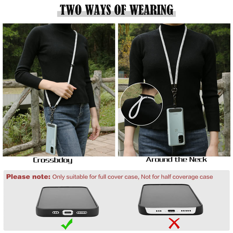 YICHEEY 2 x Phone Lanyard + 4 x Phone Tether Tab, Soft Nylon Crossbody Thick Rope Cell Phone Lanyards Phone Strap 10mm Thick | Black + Zebra