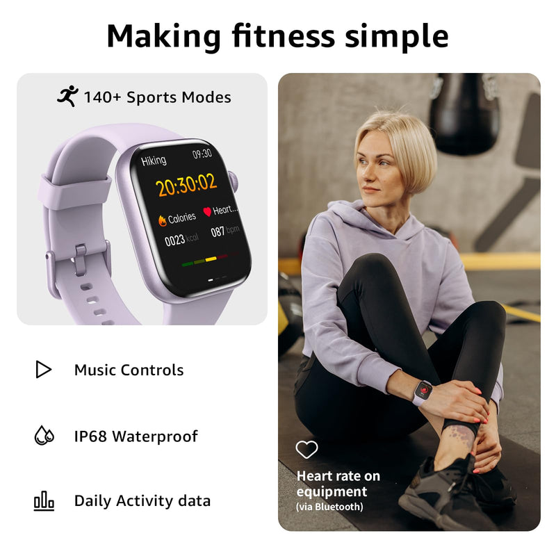 Smart Watch for Men Women Answer/Make Call, 1.85" Smartwatch, Fitness Watch with Heart Rate Blood Pressure Sleep Monitor, 140+Sports, IP68Waterproof Step Counter Compatible with Android IOS Purple