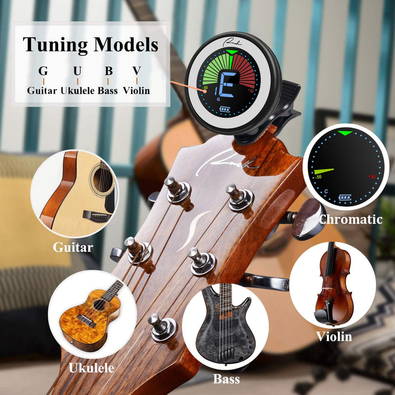 [AUSTRALIA] - Ranch Rechargeable Guitar Tuner Clip On for Acoustic/Electric Guitar, Ukulele, Violin, Bass and Chromatic Tuning Modes - Black 