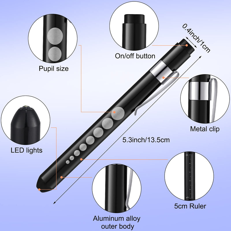 [AUSTRALIA] - Mudder 6 Pieces Pen Light Included Batteries Reusable LED Penlight Pupil Gauge Warm Light Pen Reusable Penlights for Home Care Daily Care, (Black, Red, Blue, Purple, Gold and Silver) 