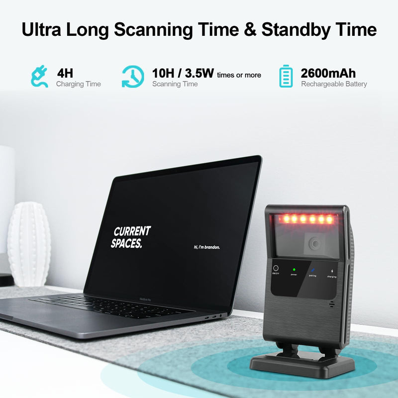 [AUSTRALIA] - OBZ 2D QR Bluetooth Wireless Barcode Scanner Hands-Free Omnidirectional Desktop Barcode Scanner, Bluetooth 2.4G USB Wireless Barcode Reader for Supermarket, StorePOS,PC Rectangle 