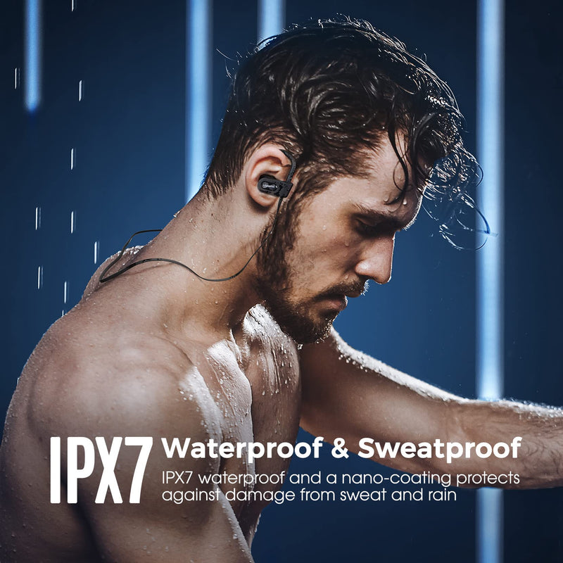 Bluetooth Headphones, Deep Bass Wireless Running Headphones w/16 Hrs Playtime, Bluetooth Earbuds in-Ear w/Earhooks, IPX7 Waterproof Sports Earphones with Microphone for Calls | IPX7 Waterproof Wireless Earbuds with Ear Hooks, CVC 6.0 Noise Cancelling E...