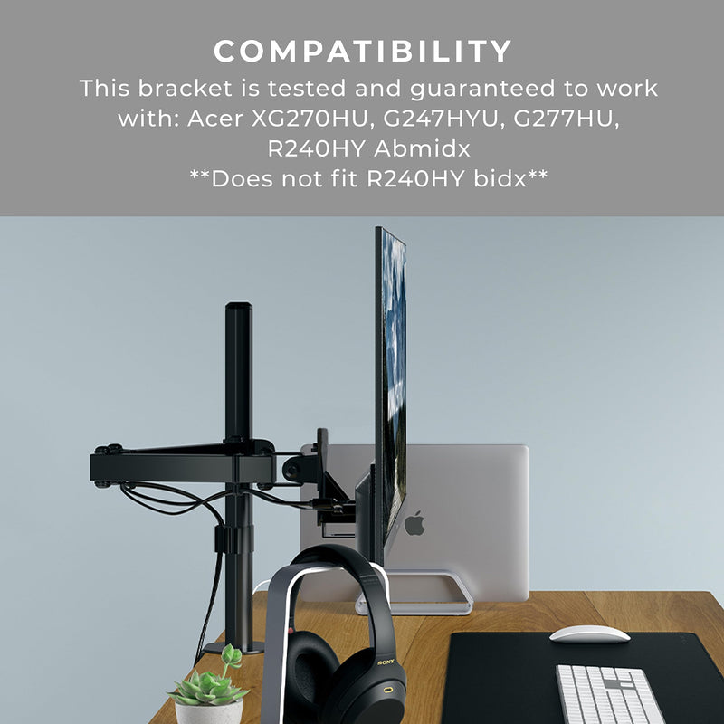 HumanCentric VESA Mount Adapter for Acer Monitors, Does not fit R240HY bidx | Fits XG270HU, G247HYU, G277HU, R240HY Abmidx, Works with 75x75 and 100x100mm Patterns, Hardware Included One Pack