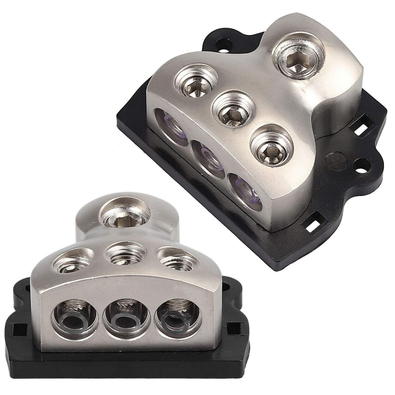 3 Way Power Distribution Block, 1x 0 Gauge in / 3X 4 Gauge Out Amp Power Distribution Ground Distributor Connecting Block for Car Amplifier Audio Splitter 2 Pack