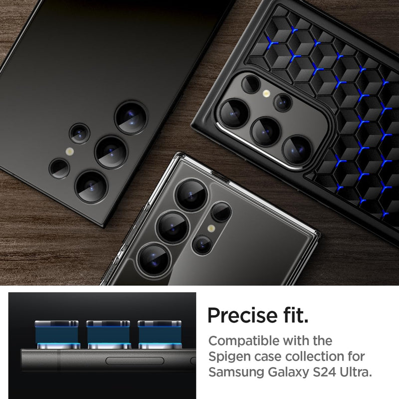 Spigen Camera Lens Screen Protector [GlasTR EZ Fit Optik Pro] Designed for Galaxy S24 Ultra [Case Friendly] - Titanium Black [2 Pack]