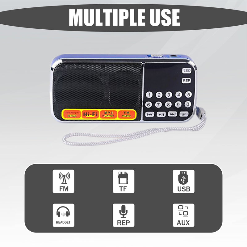 Leting Radios Portable AM with MP3 Speaker, Portable Radio Support TF Card/USB,Rechargeable Battery Powered FM Radio,Mini Radio with Best Reception (Blue)