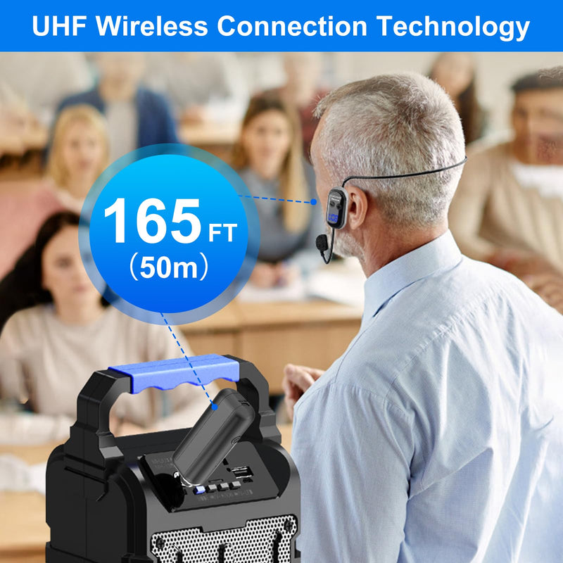 Wireless Headset Microphone Double Mic: UHF Mics Head for Two People with LED Digital Display - Head Handheld Mic 2 in 1, 165 ft Range for Voice Amplifier, Tour Guide, Teaching, Fitness, PA System Silver2