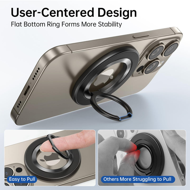 SYNCWIRE Upgraded Magnetic Phone Ring Holder for MagSafe, Magnetic Cell Phone Grip Stand Finger Ring Kickstand with Two-Sided Magnetic Compatible iPhone 15 Pro Max 14 13 12,Android,MagSafe Accessories Black