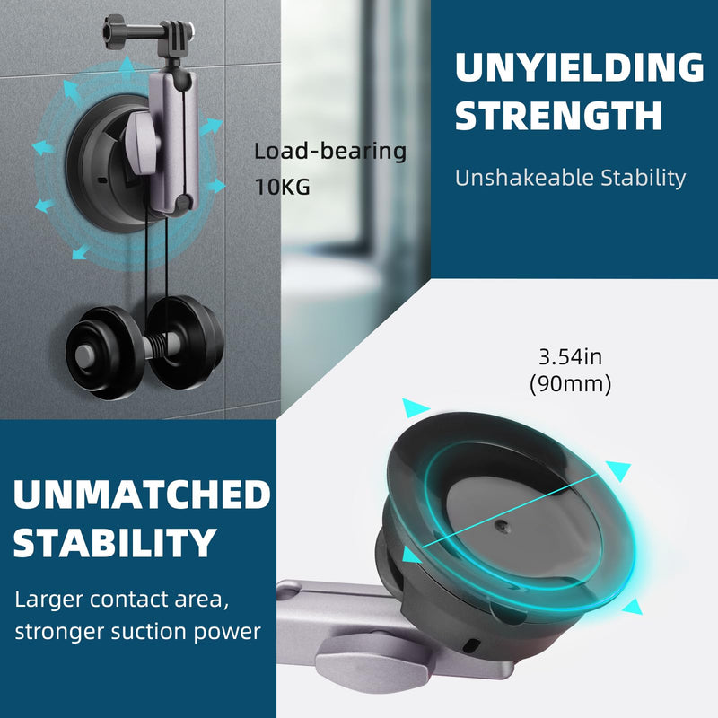 Pocket 3 Suction Cup Mount, Car Mount Windshield and Window Camera Holder for DJI Osmo Pocket 3 2, Action 4, Insta360 X4 X3 Go 3S, GoPro Hero 12 11 10 9 Accessories - Aluminum Alloy Metal