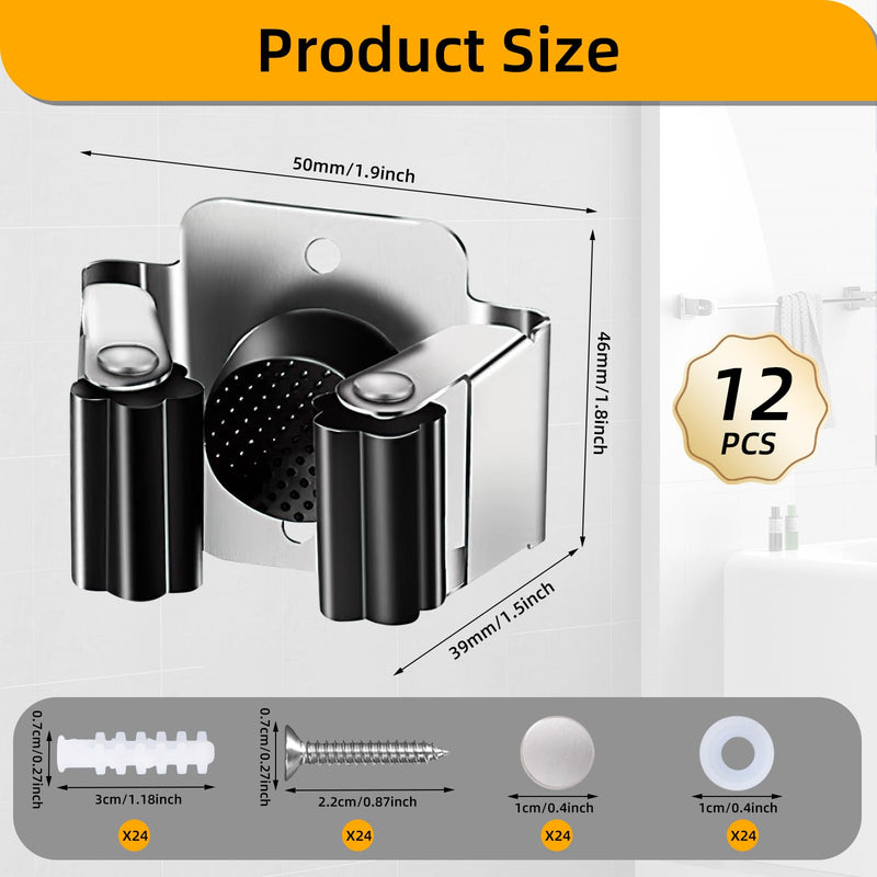 Trukafie Pack of 12 Broom Holder Wall Tool Holder Stainless Steel Garden Tools Tool Holder Wall Garden Tool Holder for Garden Kitchen Bathroom Garage Shovel Mop