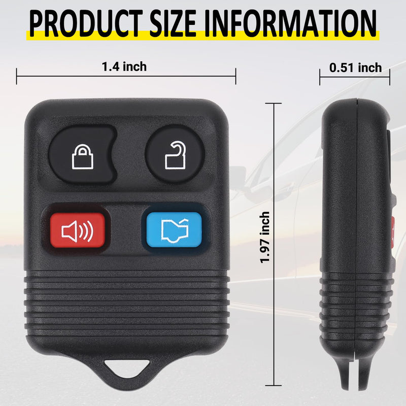 Keyless Entry Remote Key Fob Compatible with Ford Escape Explorer Expedition Focus Fusion Mustang Taurus, Lincoln, Mercury, Mazda, Replacement for CWTWB1U345, 4 Button (Pack of 2)