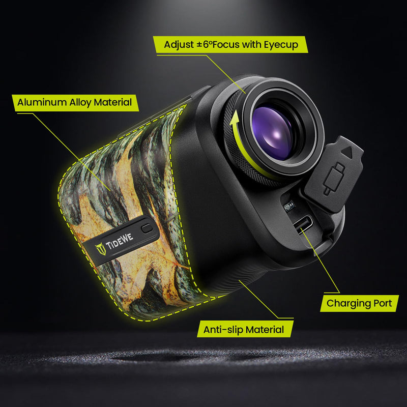 TIDEWE Hunting Rangefinder Mini with Rechargeable Battery, 875Y Laser Range Finder 6.5X Magnification, Distance/Angle/Speed/Scan Multi Functional Waterproof Rangefinder with Case (Leaf Camo)