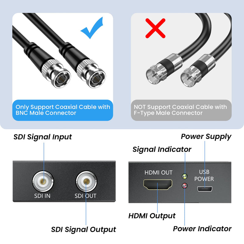 [AUSTRALIA] - SDI to HDMI adapter, BNC to HDMI converter applicable to 3G-SDI, HD-SDI, SD-SDI signals, widely used in broadcast television, outdoor large-screen display system 