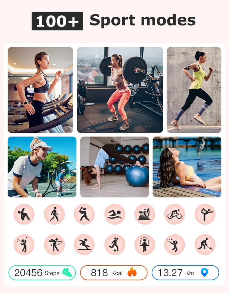 Fitness Tracker, Round Fitness Watches for Women with Bluetooth Call Heart Rate Monitor Sleep Tracker Calorie/Step Counter, Birthday Gift for Women Lady Mom Waterproof Starlight | Bluetooth Answer/Make Call,Heart Rate/Sleep/SpO2/Calories Monitor,100+ S...