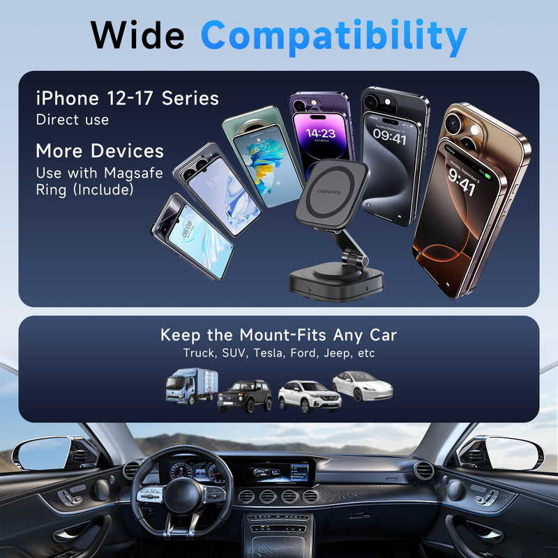Magnetic Car Phone Holder for Dashboard & Windshield, Quick-Swap Cell Phone Mount with Strong Suction Cup, 360° Adjustable Car Phone Stand, Compatible with iPhone 17-12Pro Max, Samsung Galaxy