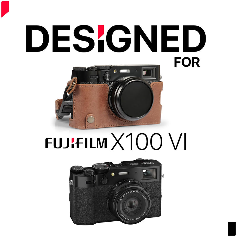 MegaGear Ever Ready Genuine Leather Half Camera Case Compatible with Fujifilm X100VI - Black