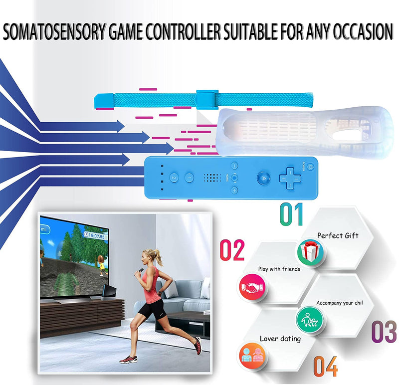 4 Packs Classic Remote Controller Compatible for Wii Wii U Console, Gamepad with Soft Silicone Sleeve and Wrist Strap (Red+Blue+Pink+Dark Blue) Red+Blue+Pink+Dark Blue
