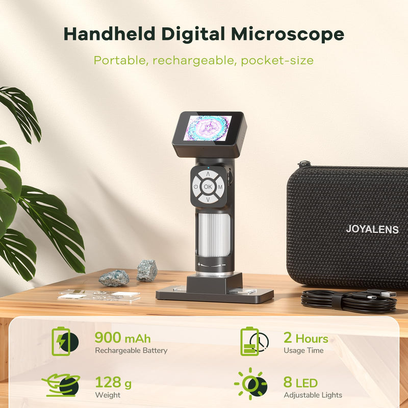 [AUSTRALIA] - JL112 Handheld Microscope for Kids Adults, Portable Digital Microscope with 2" LCD Screen, 1080P USB Pocket Microscope Camera with 8 LED Lights, PC View, Microscope Slide Kit, 32GB 