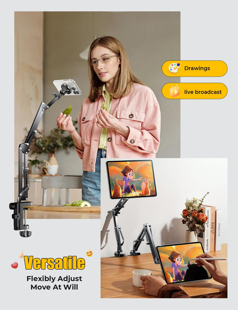 LISEN Gooseneck Phone Holder for Bed Magsafe Phone Stand for iPhone 16 15 Stand Holder for Desk Magnetic Phone Stand Adjustable for Magsafe iPhone Accessories Overhead Phone Mount Bed Accessories