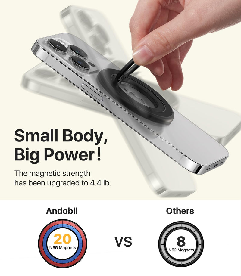 [2024 Newest] andobil Magnetic Phone Grip for MagSafe [Drop Protection] Strong Magnetic Phone Ring Holder Compatible with MagSafe Accessories, iPhone 15 Plus 14 13, Pro, Pro Max, Mini, Silicone, Black