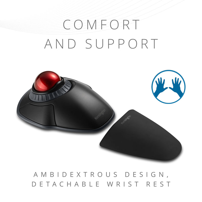 Kensington Orbit Wireless Trackball with Scroll Ring - Black-Red (K70990WW), | Scroll ring for one-handed navigation, wireless connection, ergonomic desktop control