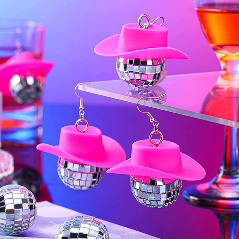 Disco Ball Earrings 70s 80S 90S Disco Outfits for Women Disco Outfits Accessories Tour Party Dress Sparkly Cowgirl Mirrorball Concert Jewelry Gifts B:disco ball earrings-pink